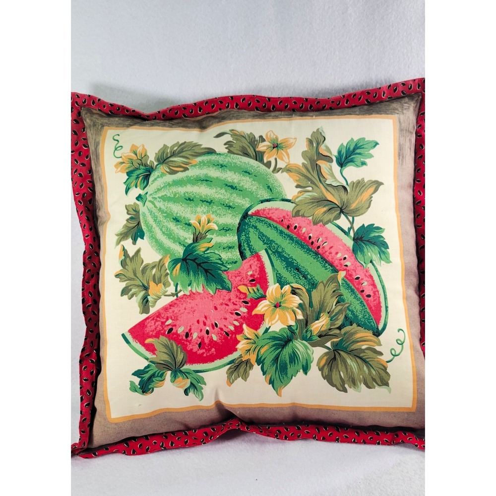 Vintage Watermelon Floral Throw Pillow Square 16x16 Down Feather Filled Bordered